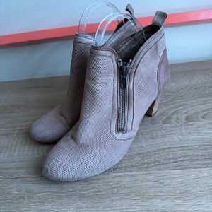 Felmini Taupe Mauve Perforated Leather Ankle Booties Block Heel Size 38